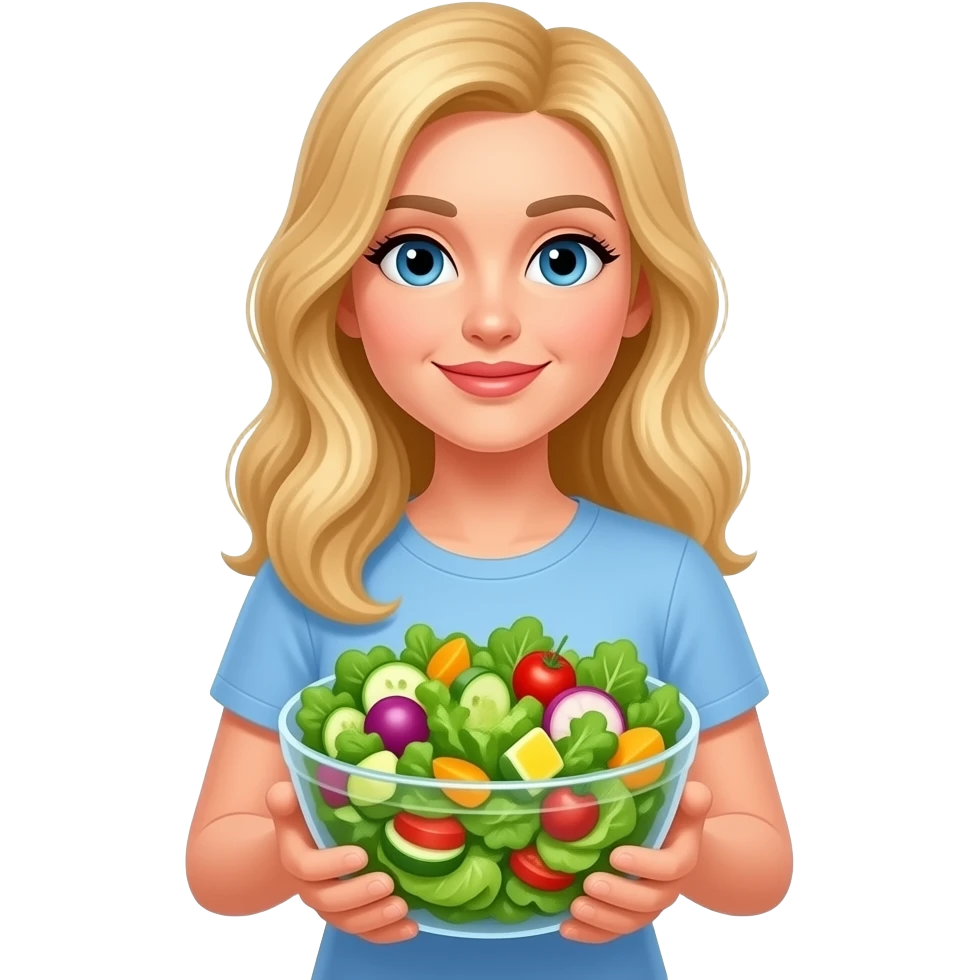 white woman with blond hair holding a salad full body emoji