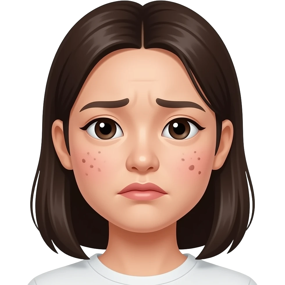 얼굴 양쪽에 트러블과 여드름이 난 한국 여자 표정은 울상이다 emoji
