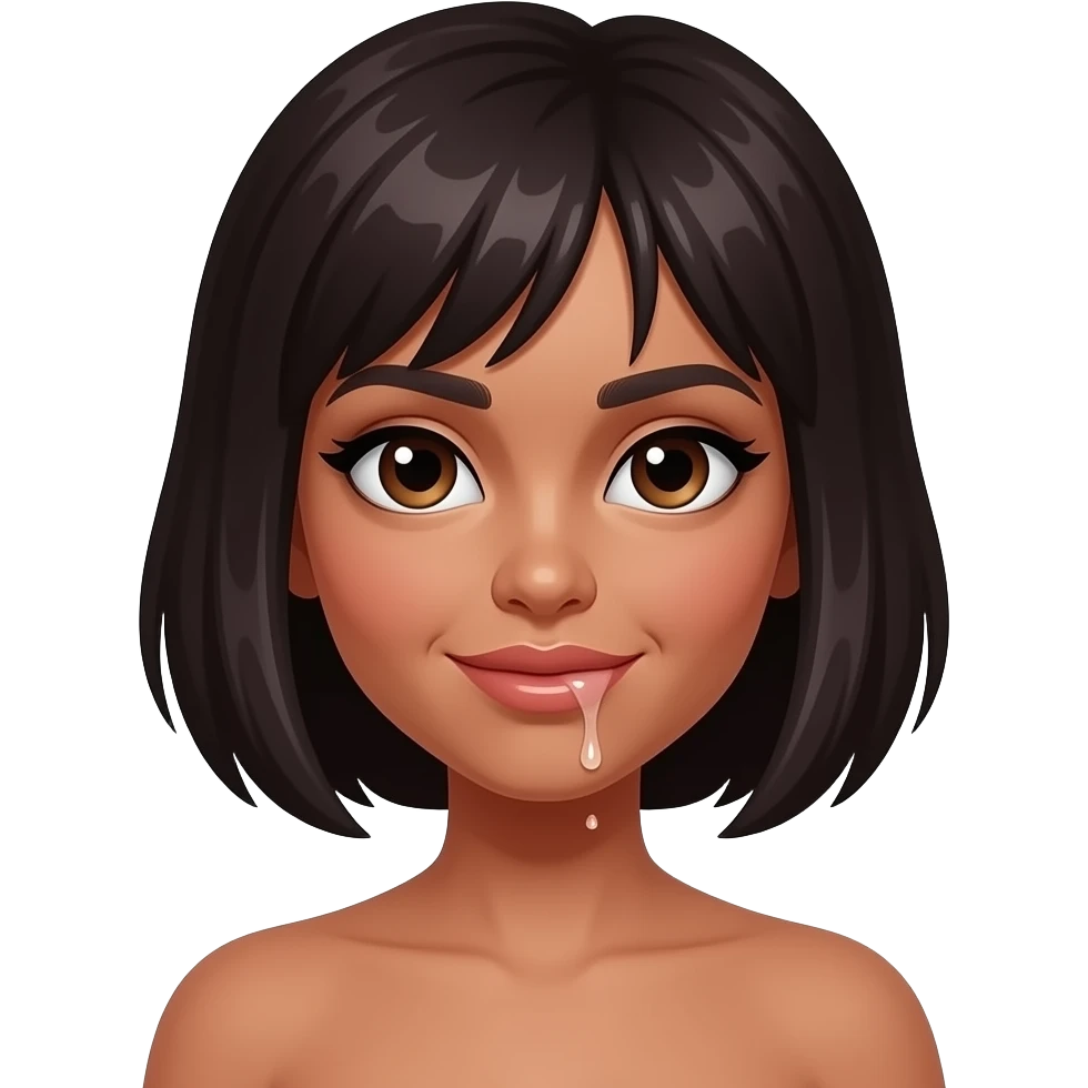 Crea un emoji estilo iPhone Barbona con cabello corto morena con corazones den los ojos y babeando de amor de piel morena emoji