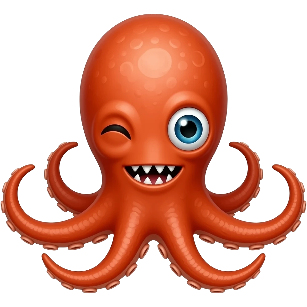 An orange eight with eight orange tentacles with one eye and a mouth with sharp teeth emoji