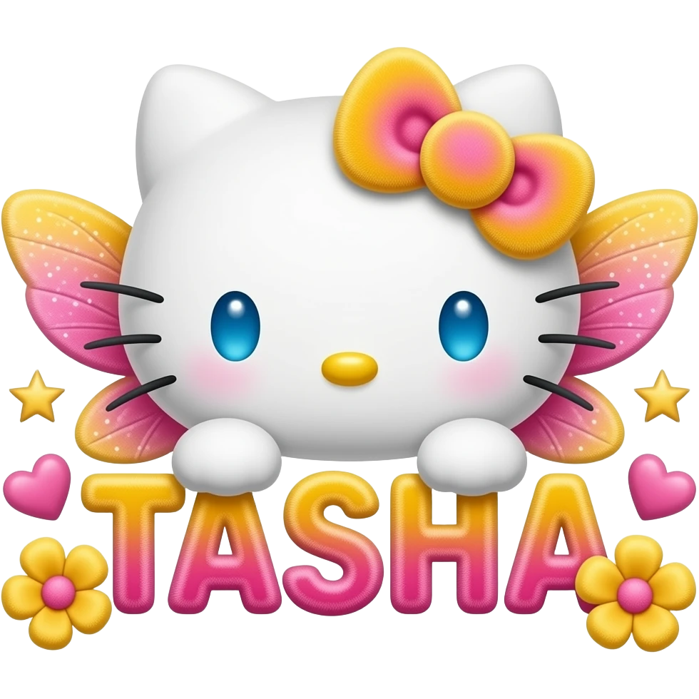 White velvety fur 3D hello kitty head with yellow pink gradient 3D ...