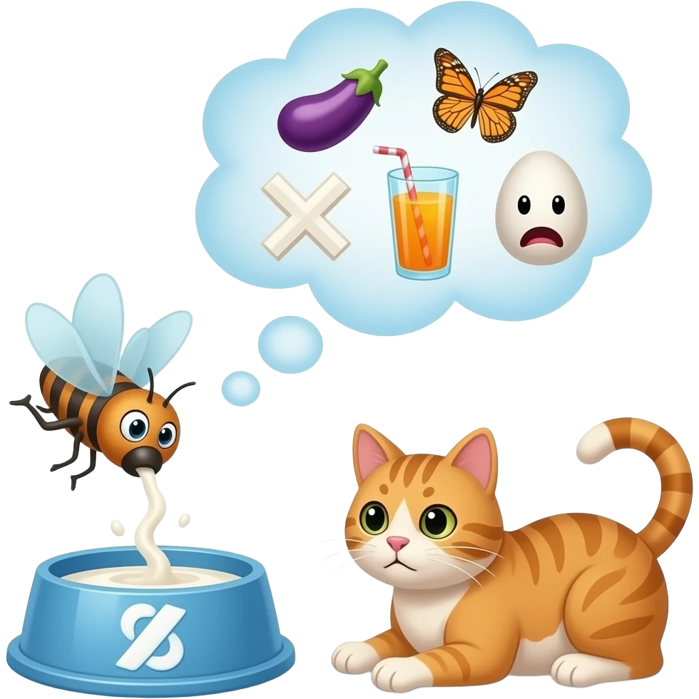 🪰😋🍆🦋😨🧃❌💭🐈🥛 emoji