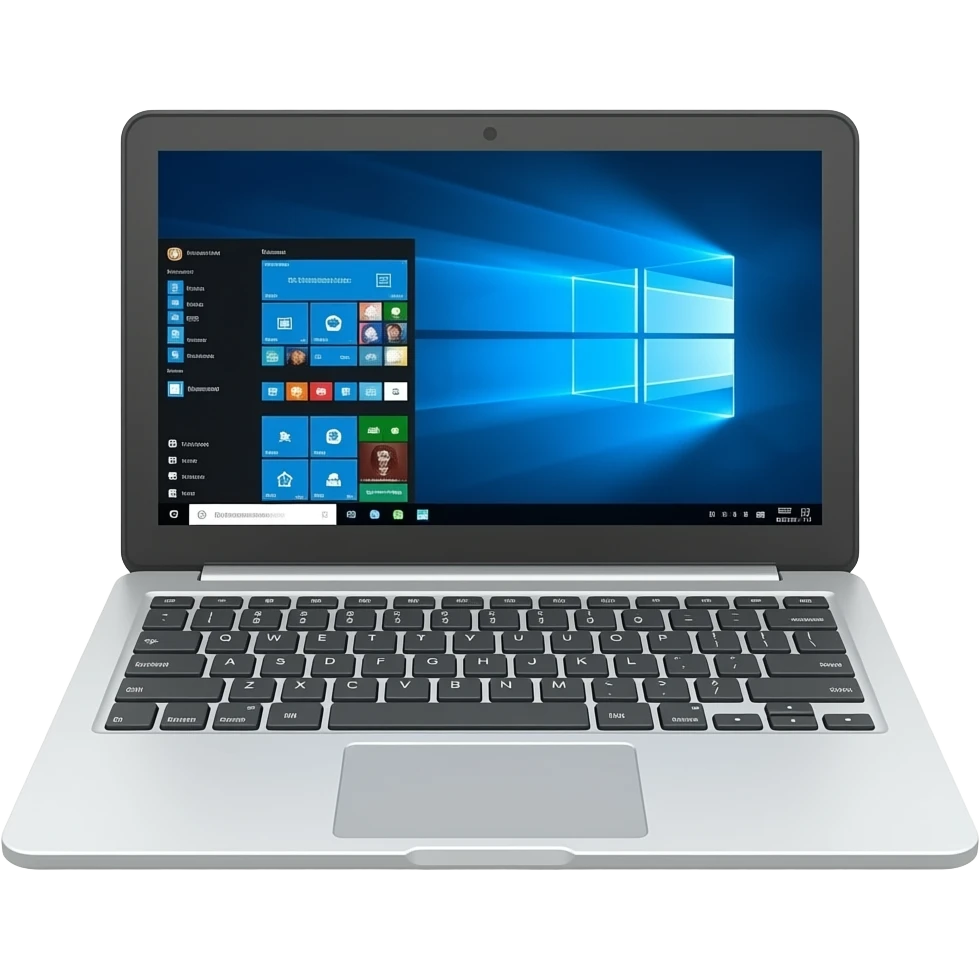 white laptop with gray keys and windows screen emoji