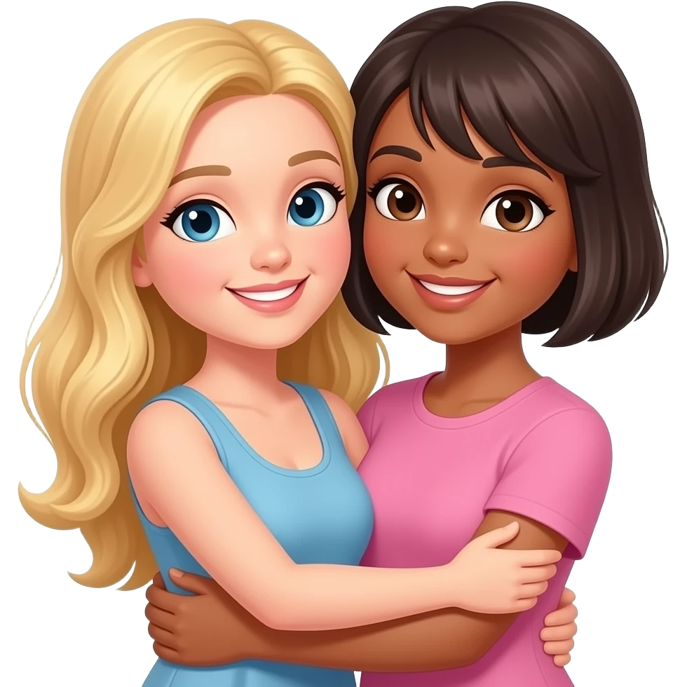 2 women long blond one short1 tall hug emoji