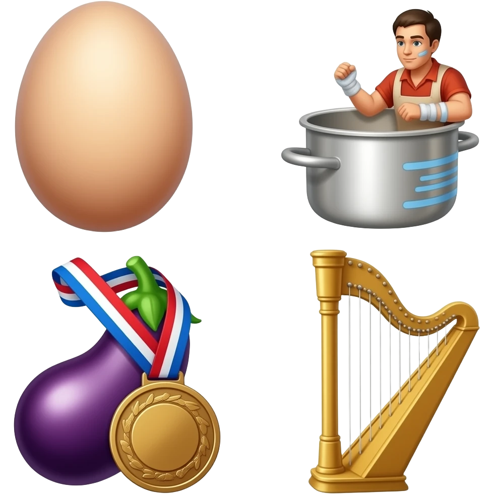 🫯+🥚+🍆+🥉+🤕+🫯+🪎 emoji