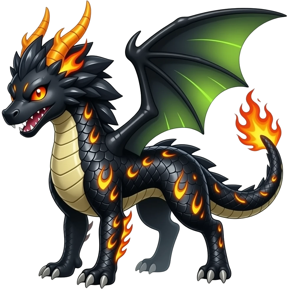 Shiny edgy cool badass feathery spicy Furry scaly oily black with neon-markings Salandit-Salamence-Ekans-Seviper-Rapidash-Salazzle-Fakemon-hybrid emoji