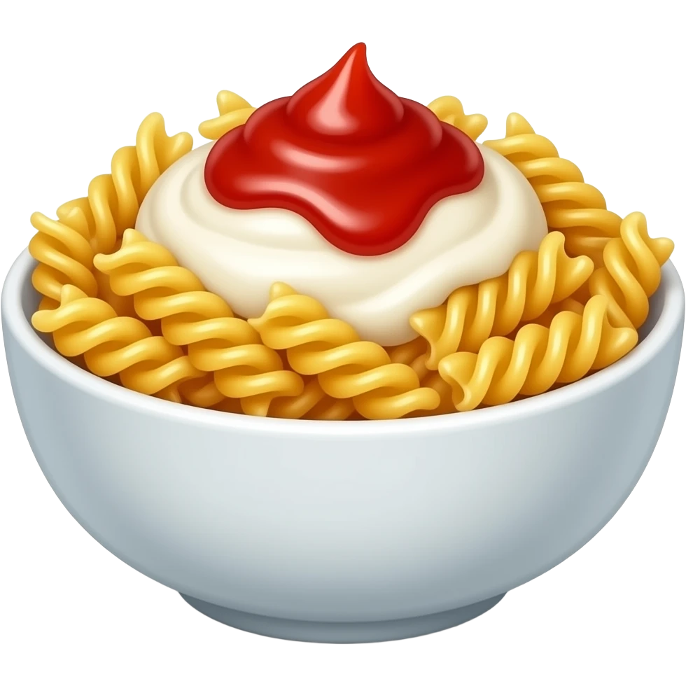 fusilli in a bowl with mayo and ketchup emoji