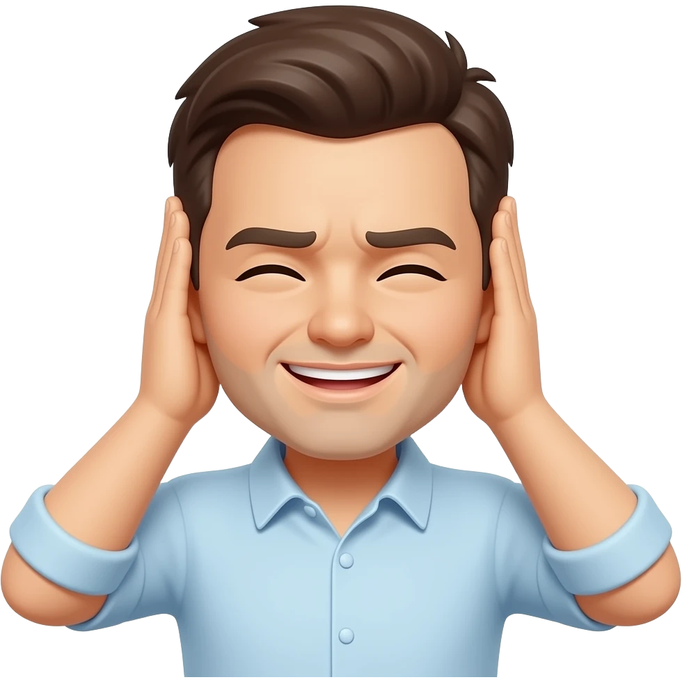 man suffering covering ears from loud noise emoji
