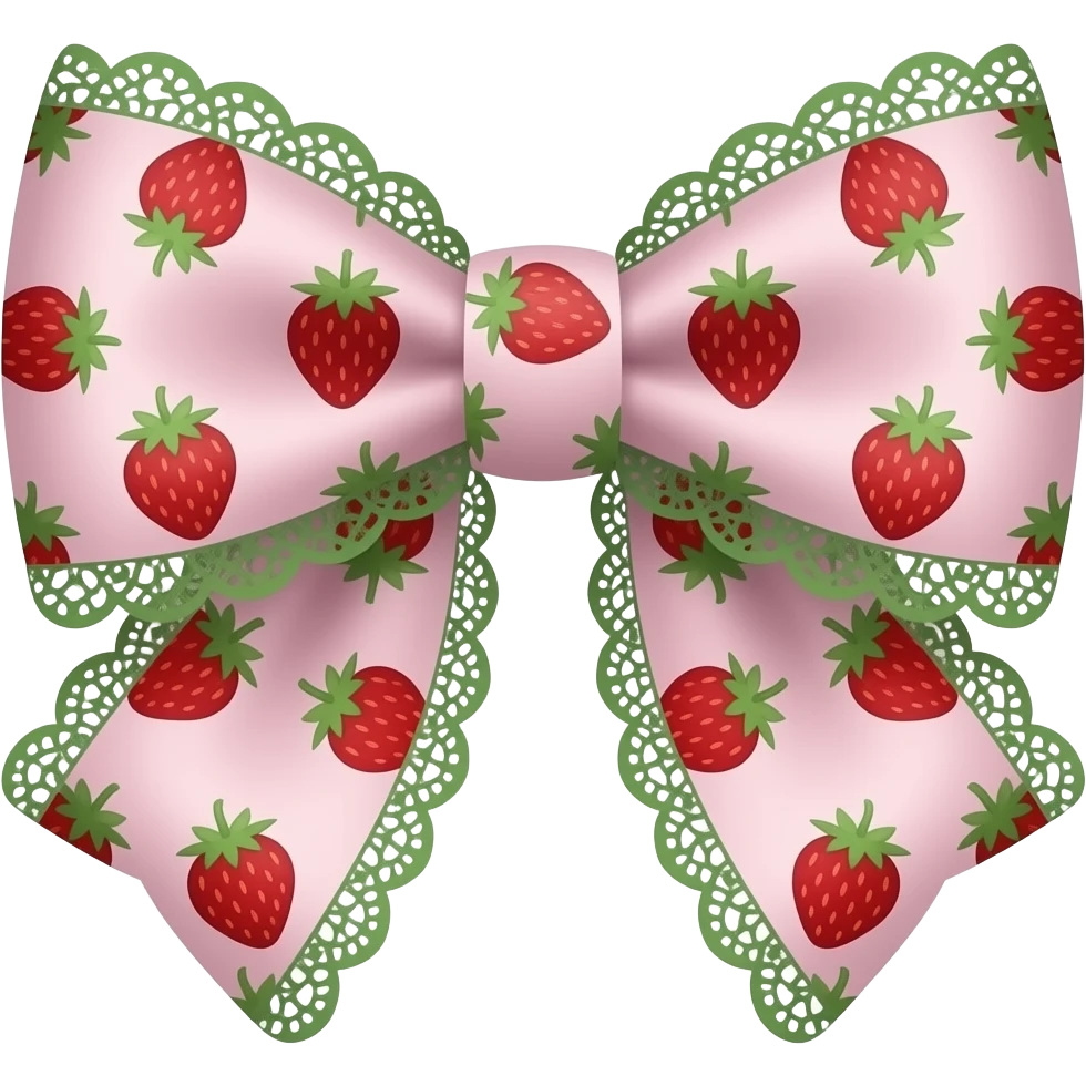 pink and green with strawberry rococo pattern on bow lace coquette bow emoji