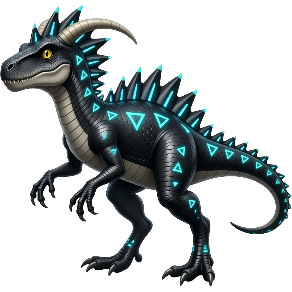 Cool edgy horned frilled black-scaled with neon-colored triangular stripe markings raptorik digitigrade bipedal futuristic fantasy-Cyberpunk- emoji