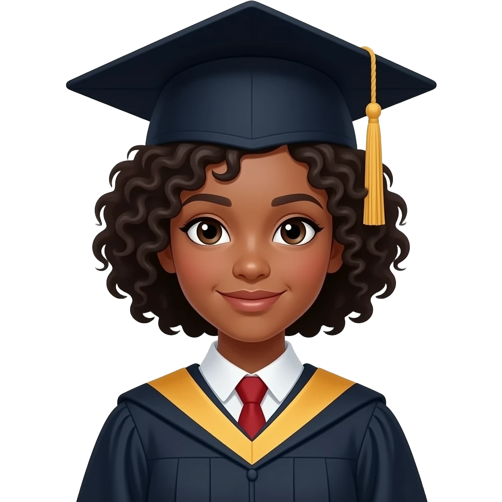 Graduating black girl with curly hair, neutral pose emoji