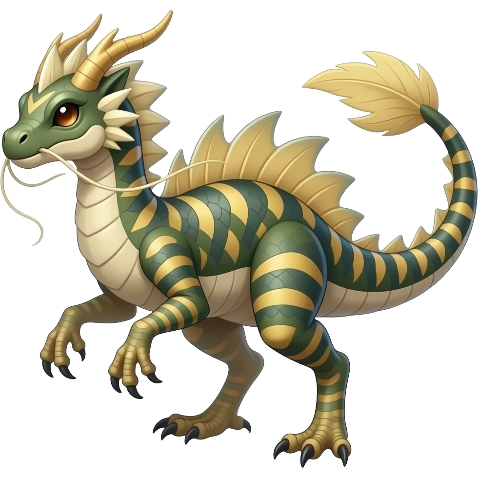 scaly shiny frilled spiky frilly feathery raptorik finned patterned tribal-patterned digitigrade quadrupedal Vaporeon-Salandit-Umbreon-Salamence-hybrid with long thin dragon whiskers emoji
