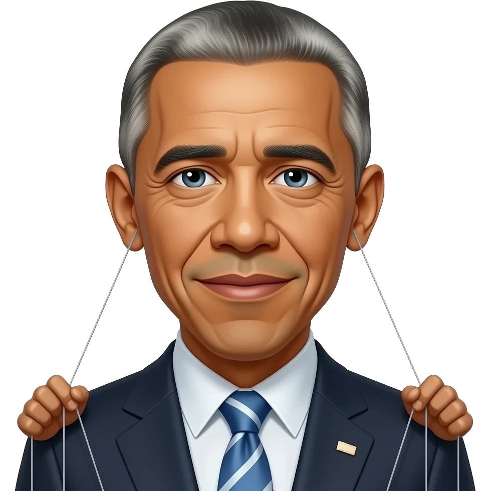 Biden looking like realistic puppet with strings held by President Obama emoji