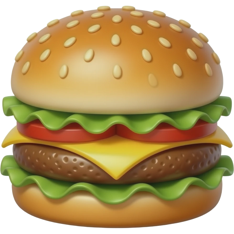 Create high-quality glossy emojis with a vibrant modern style.Make the emojis look premium, shiny, and eye-catching with bright highlights, smooth gradients, soft reflections, and glowing details. Burger  emoji emoji