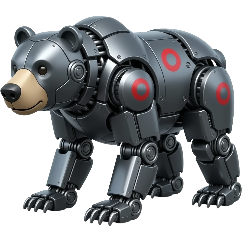 grizzly Bear, mechanical, all  made of dark gray metal with red markings on it, (Mechanical), (fullbody) on all fours emoji