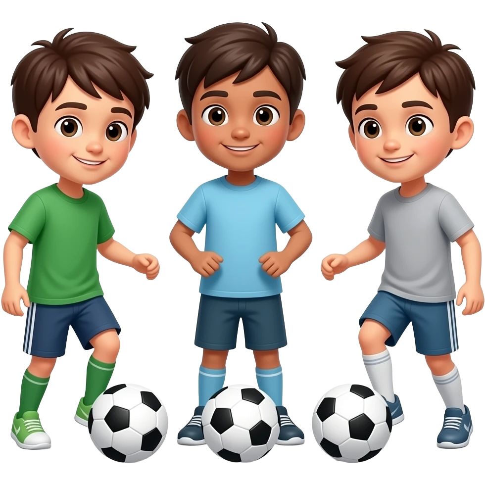 niños jugando al futbol con camiseta verde celeste y gris emoji