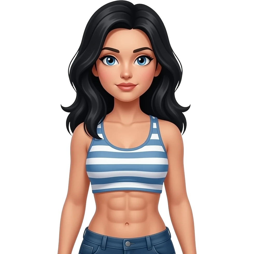 Twelve pack abdominal muscles black hair blue eyes woman emoji