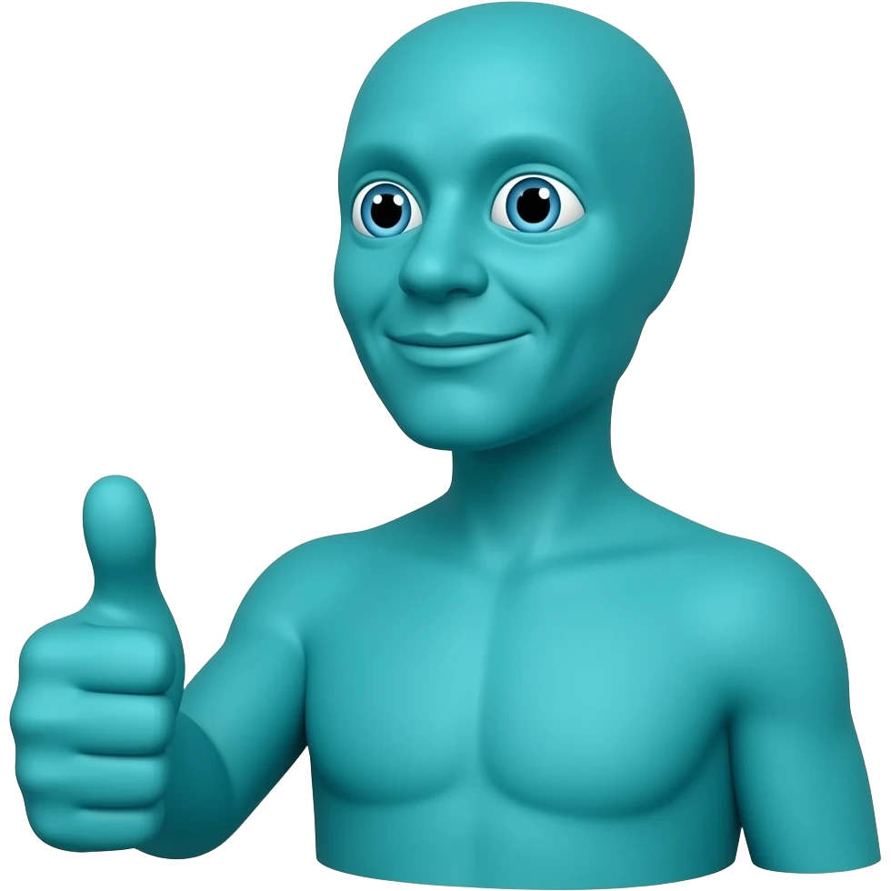 cartoon green blue Guy with an absurdly long neck no body, giving a thumbs up emoji