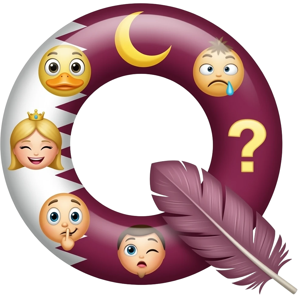 Q is for 🇶🇦🦆🌛🤢👸❓🤫🪶 emoji
