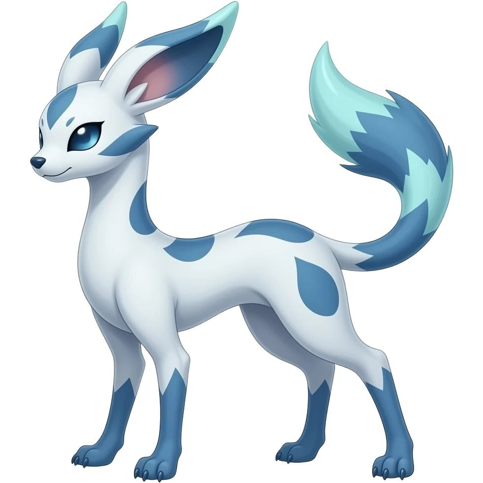 Slim thin lanky scrawny tall elegant oriental feral painted Asian Absol-Glaceon-Sylveon-fusion-hybrid-creature emoji