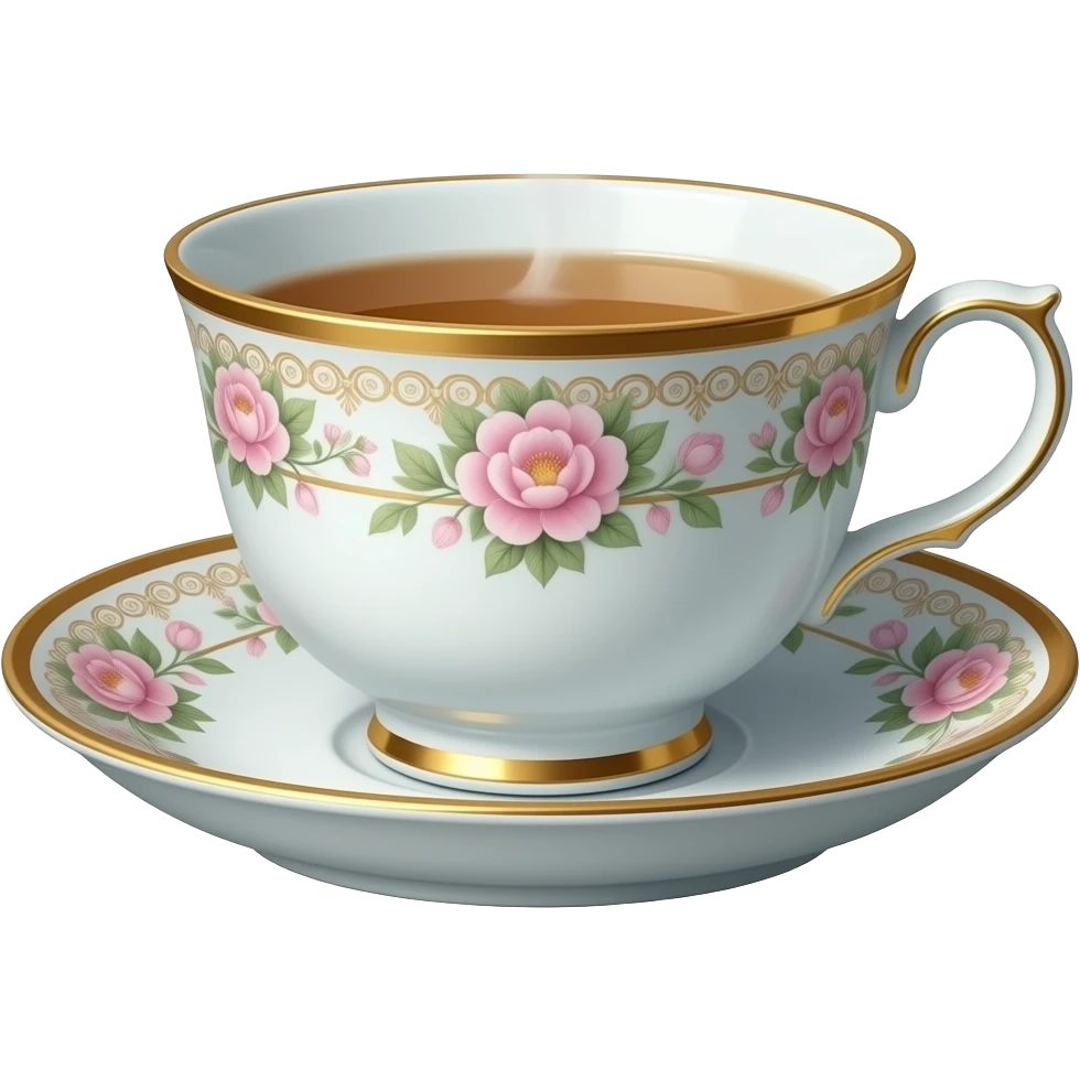 Фарфоровая чайная чашка антикварная rosenthal pompadour с нежным поднимающимся паром, поставленная на уютное блюдце. emoji