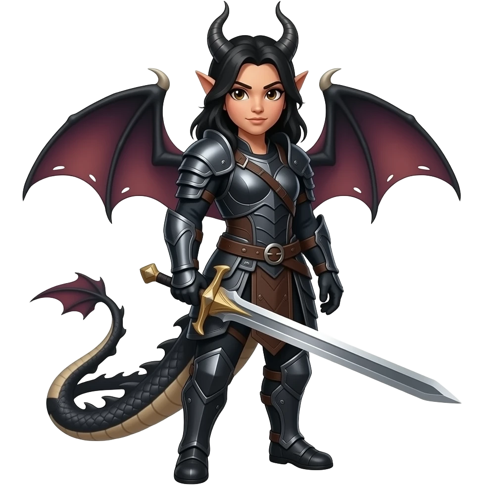 Anthro Female Black dragon warrior with a sword emoji