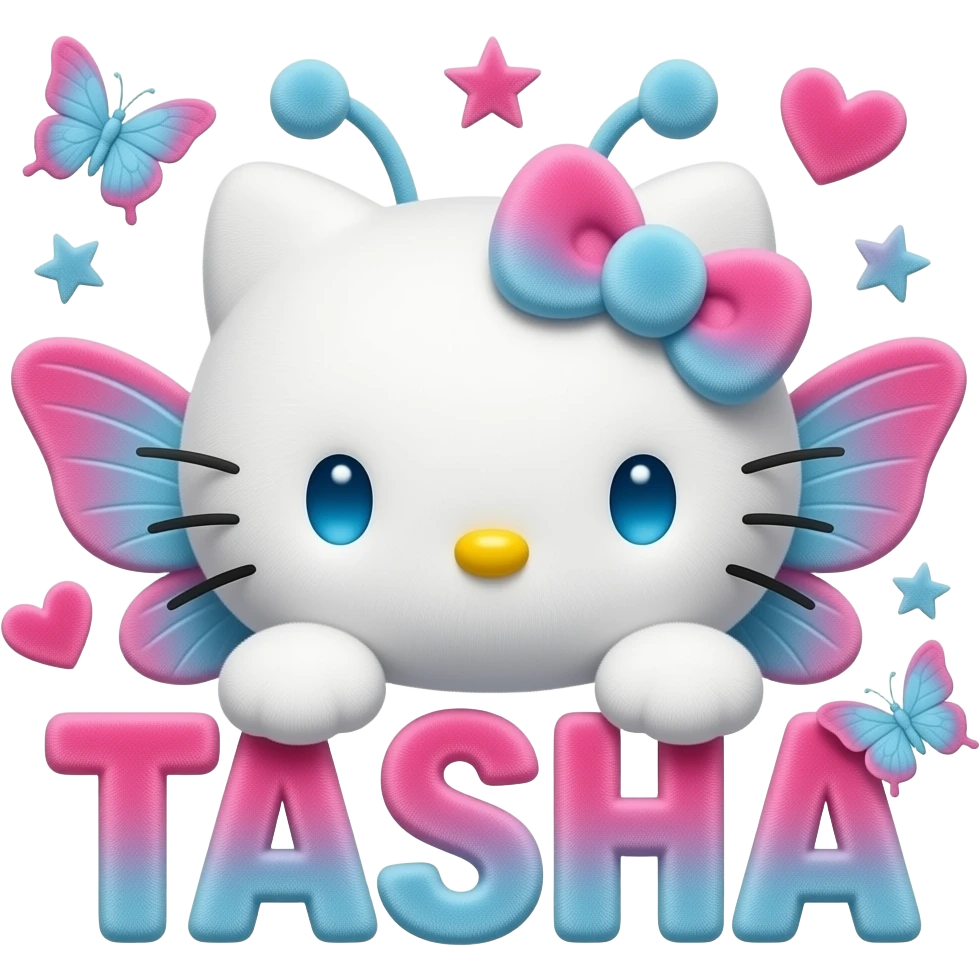 White velvety fur 3D hello kitty head, blue eyes, pink silver blue ...