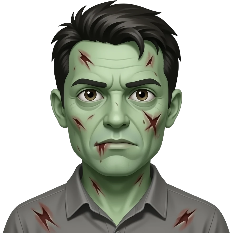 zombie with pale green skin, visible wounds, dead eyes emoji