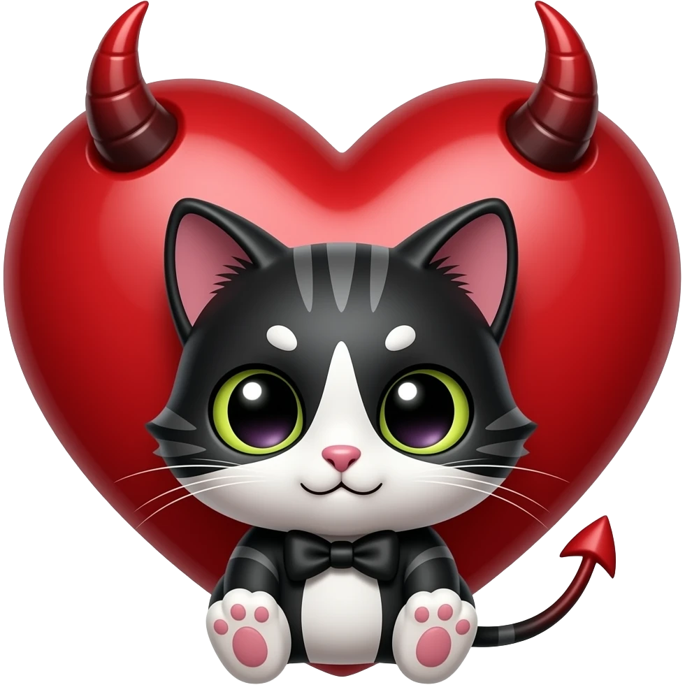 red heart with devil's horns, Cute kitty Gothic style emoji