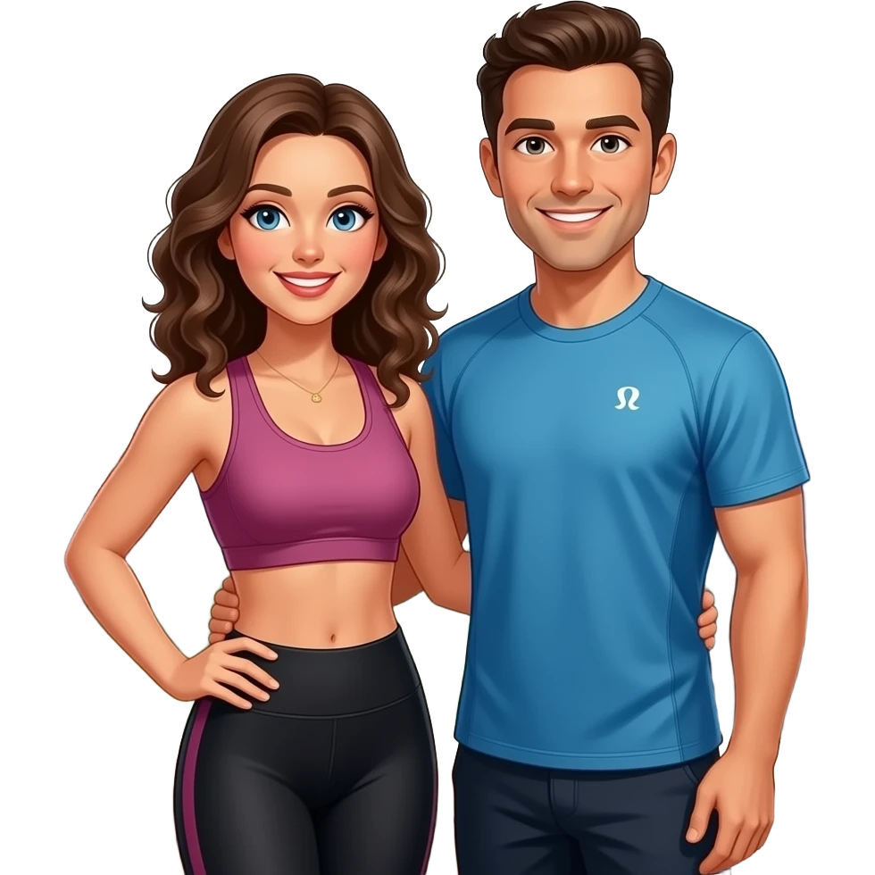 Couple with brown hair girl has blue eyes and guy has curly hair in athletic lululemon clothes overlooking Zion park at observation point. Include Zion park in the image emoji