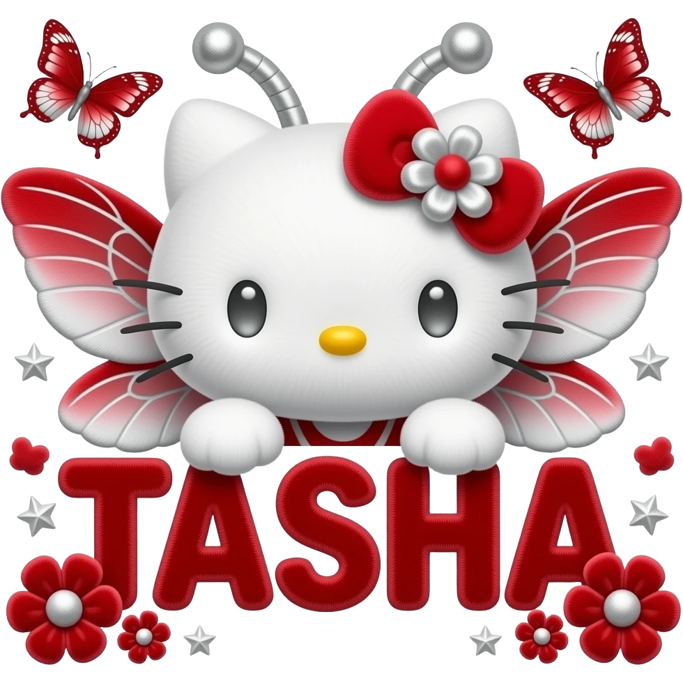 White velvety fur 3D hello kitty head, silver eyes, red silver white 3D ...