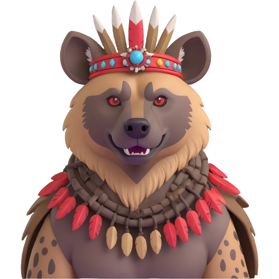 A native strong buff hyena with war bonnet posing  emoji