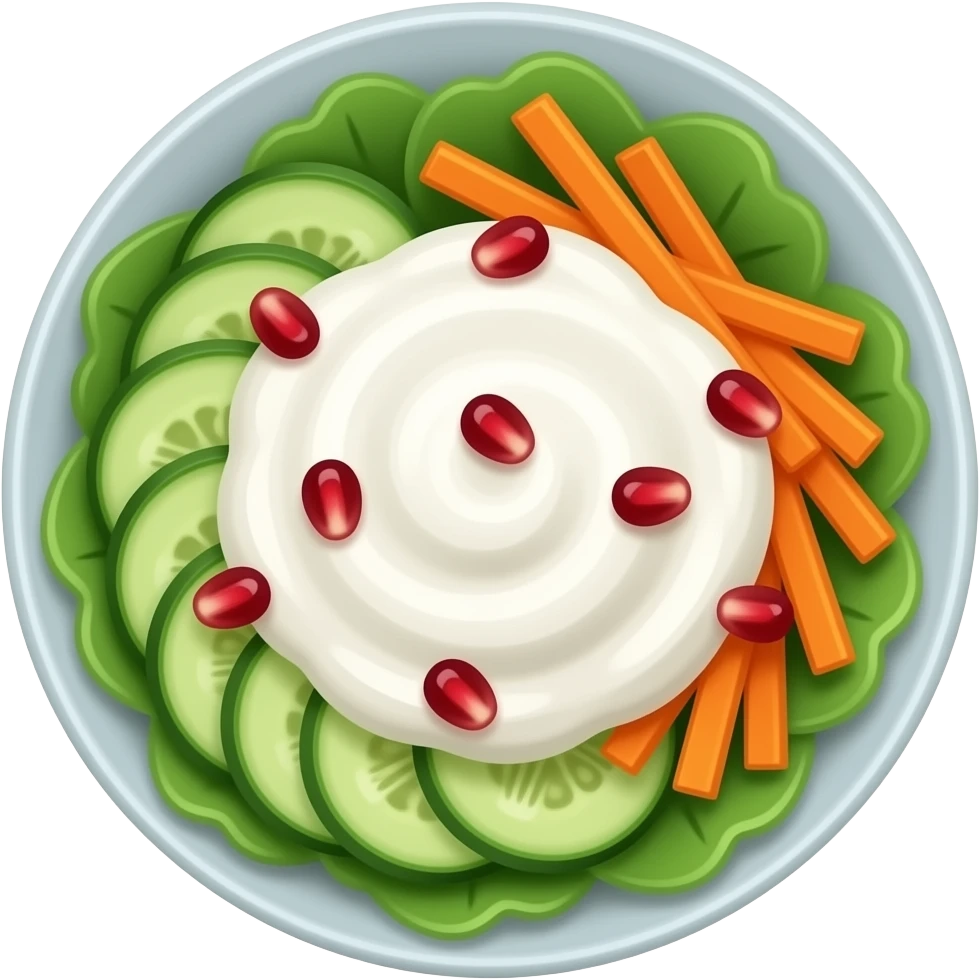 A salad of curd pomogrante cucumber carrot emoji