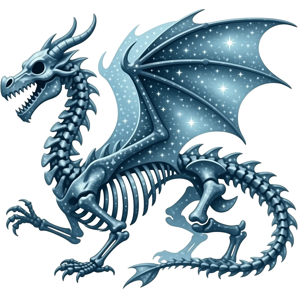 enormous dragon skeleton forming from stardust emoji