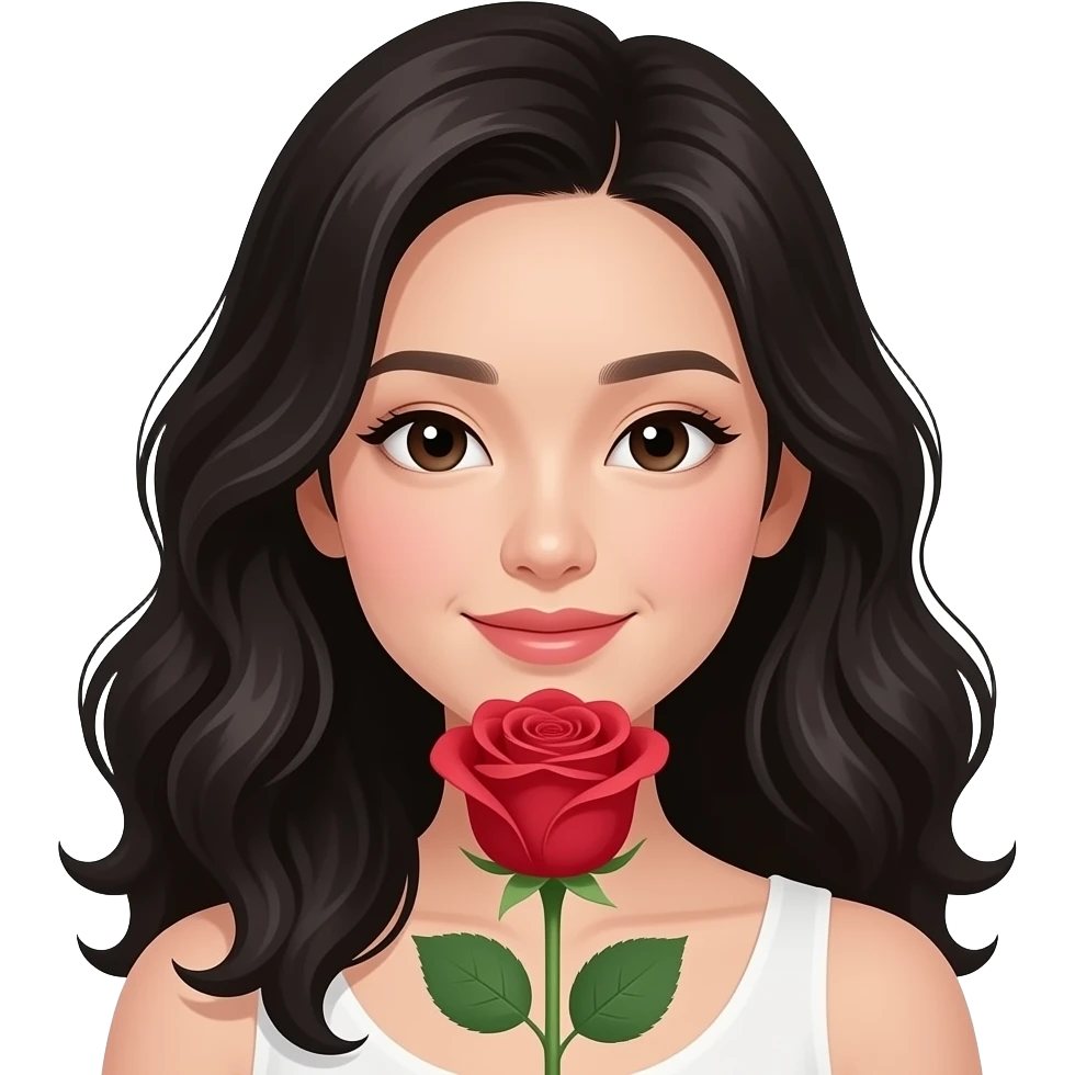 Mujer asiática recibiendo una rosa, que la chica sea piel muy clara, cabello ondulado y negro y con ojos asiáticos emoji