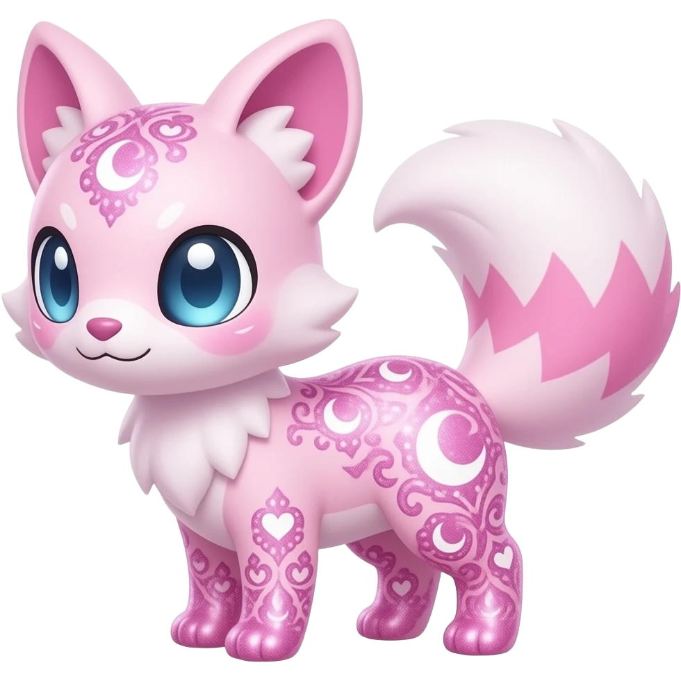 Rosy beautiful gorgeous pretty Petite shiny glossy sparkly romantic pastel damask Absol-Sylveon-Amaura-Milotic-Minccino-Furret-Fakemon-hybrid with heart and moon patterns emoji