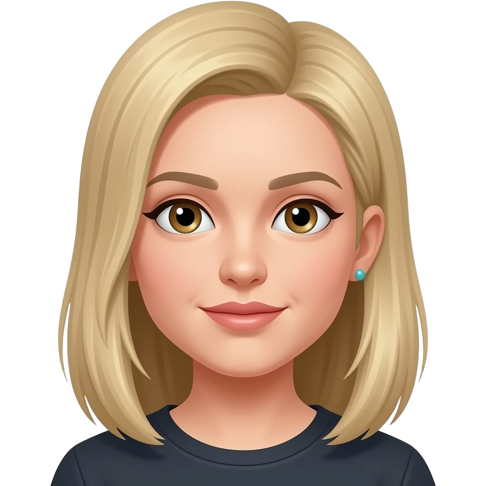 blonde hair, 24, straight hair, earing emoji