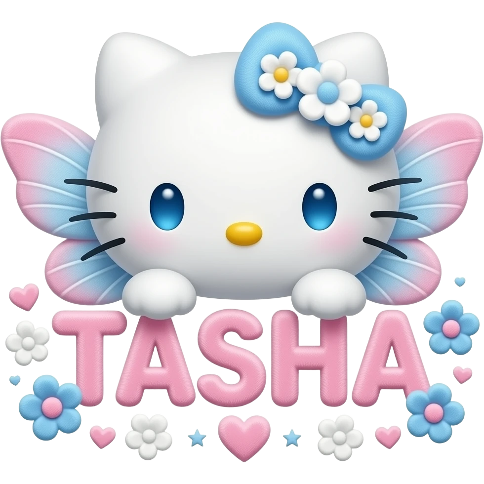 White velvety fur 3D hello kitty head with blue white pink gradient 3D ...