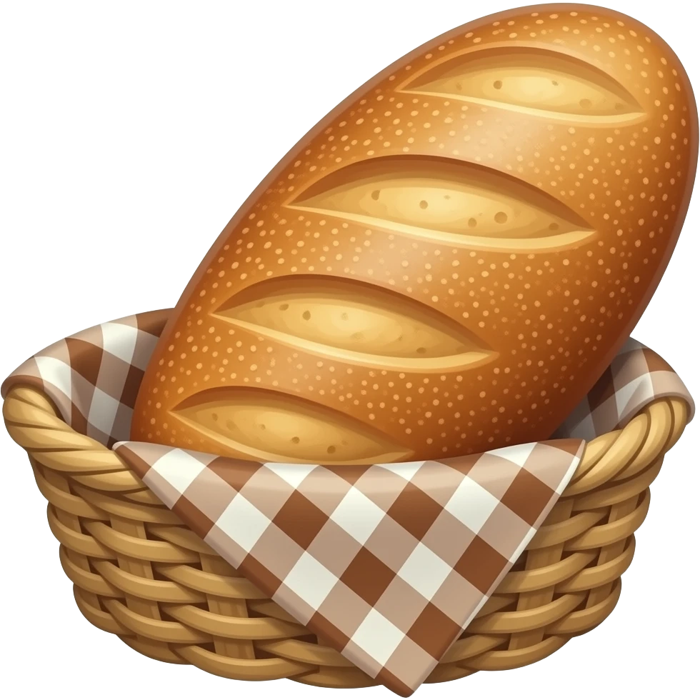 хлеб красивый в корзине с салфеткой в коричневую клеткк emoji