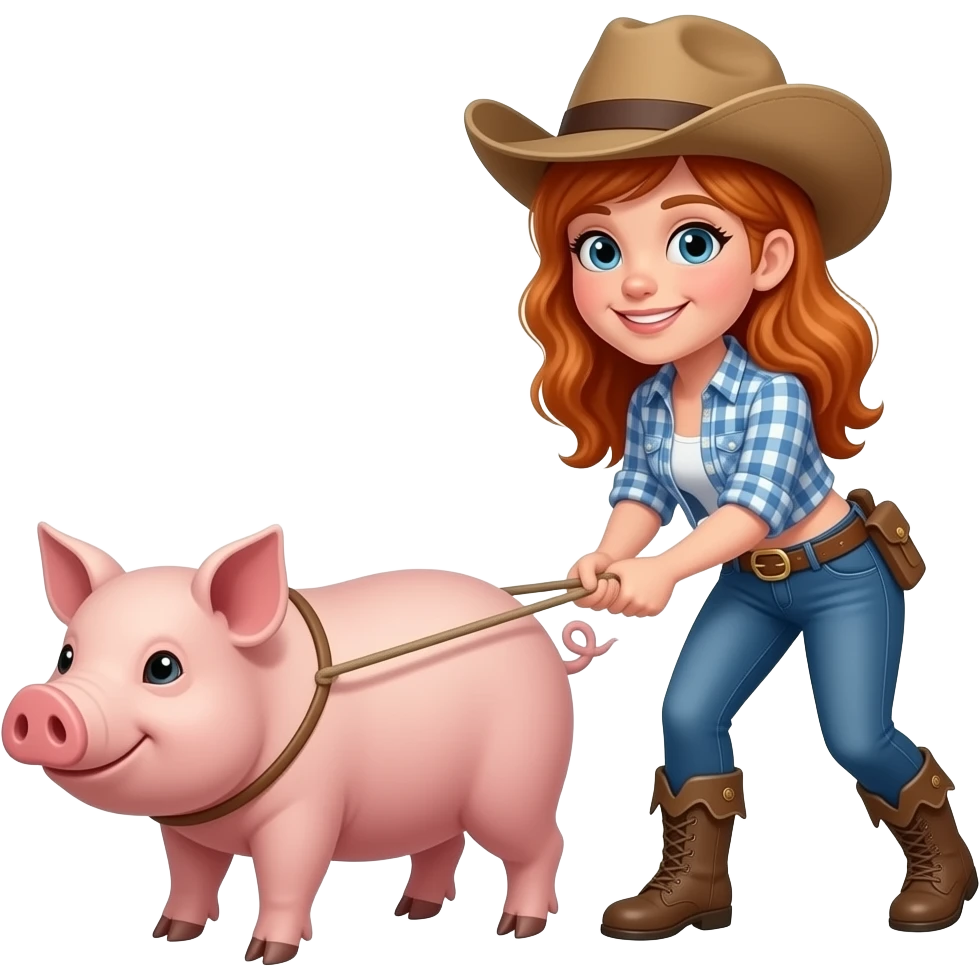 Redneck ugly Ginger girl pulling a pig emoji