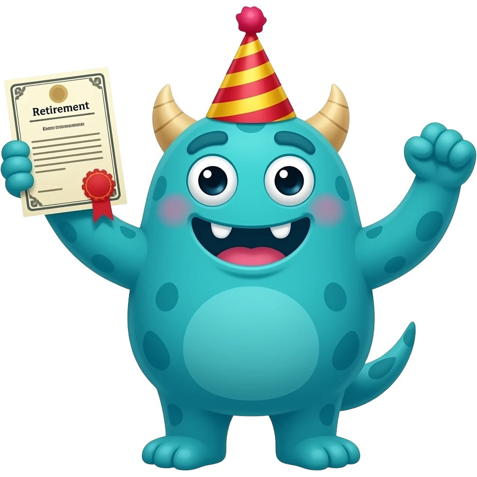 cartoon monster celebrating early retirement emoji