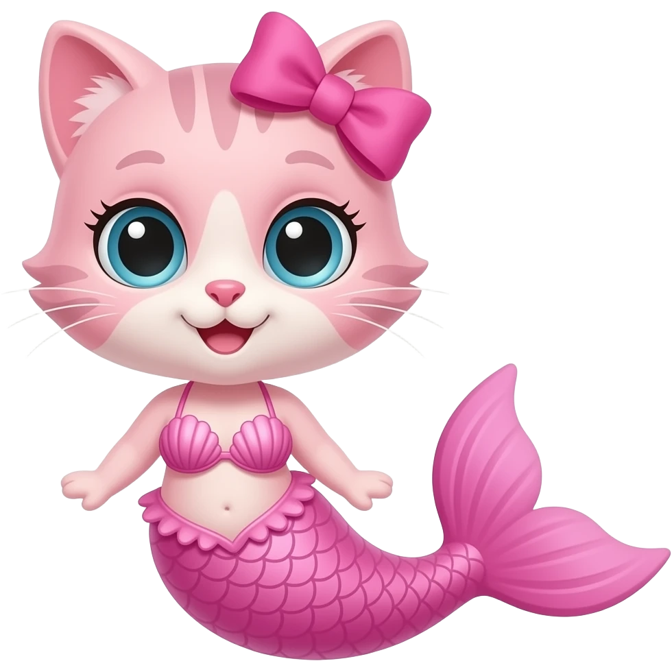 A pink cat mermaid with a pink bow on the head a pink Seashell bikini and a pink mermaid tail emoji