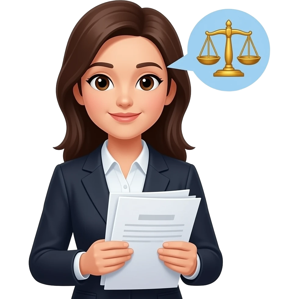 lawyer woman with documents in hands and must have a libra picture next to her on the right head emoji