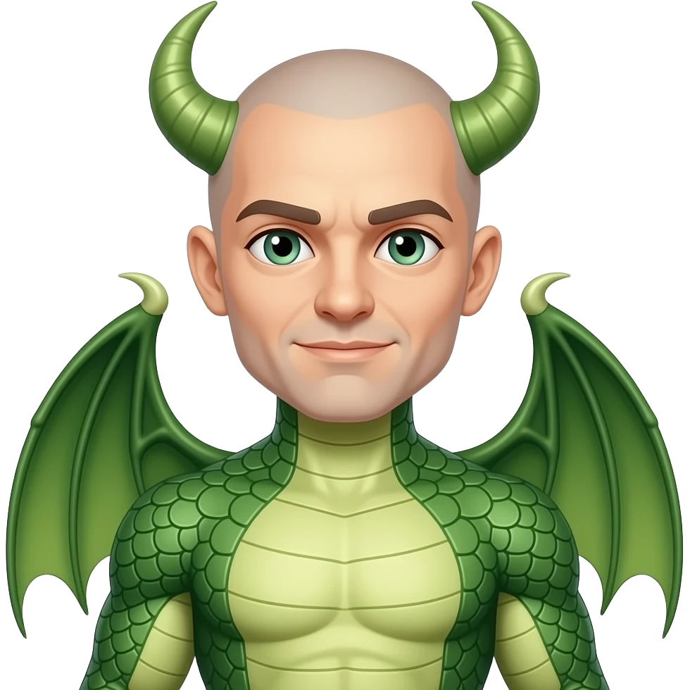 bald dragon man with green dragon scales and horns without wings emoji