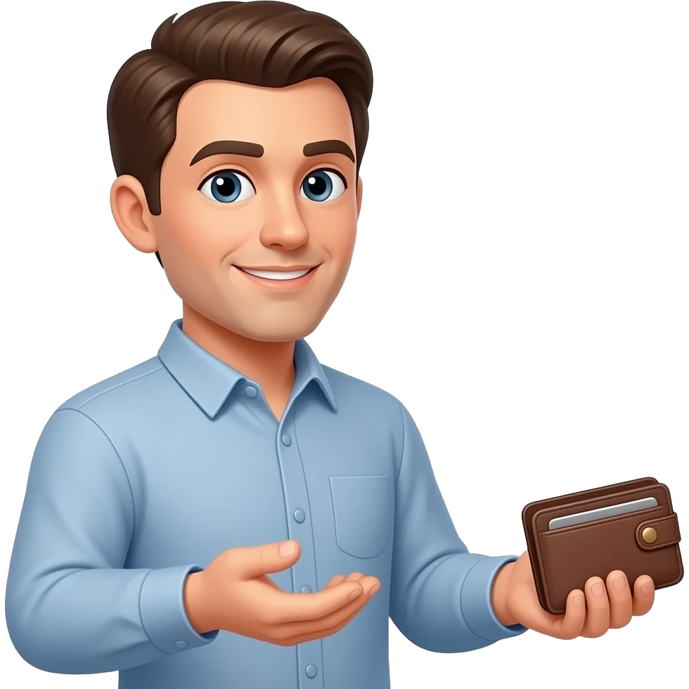 Money raining down on man with empty wallet emoji