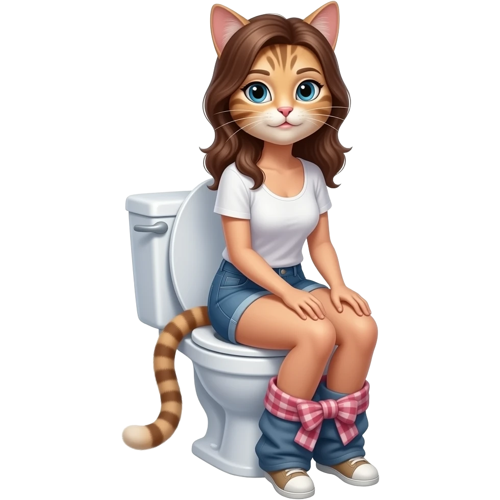 Female brown cat furry woman sit on toilet emoji