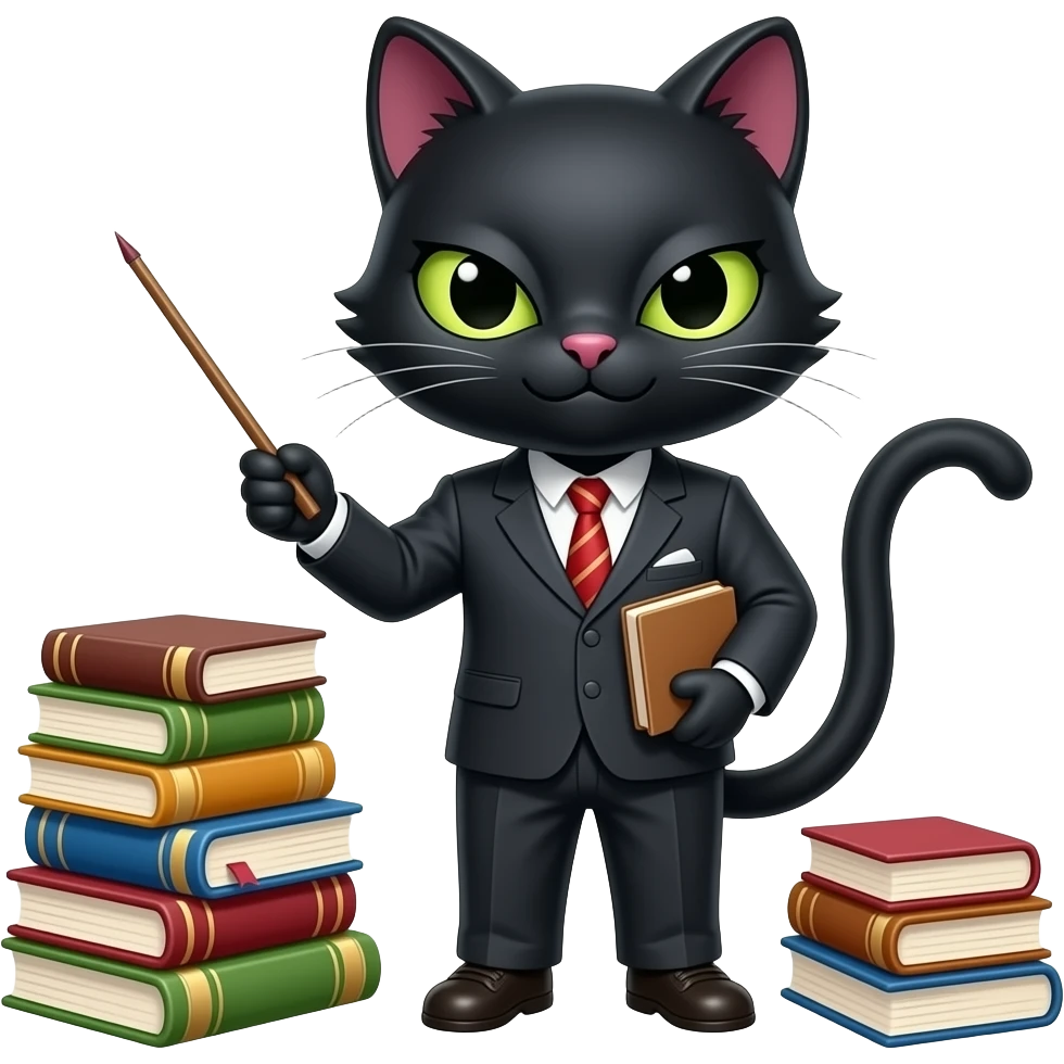 зла чорна кішка вчителька з книгами та указкою emoji