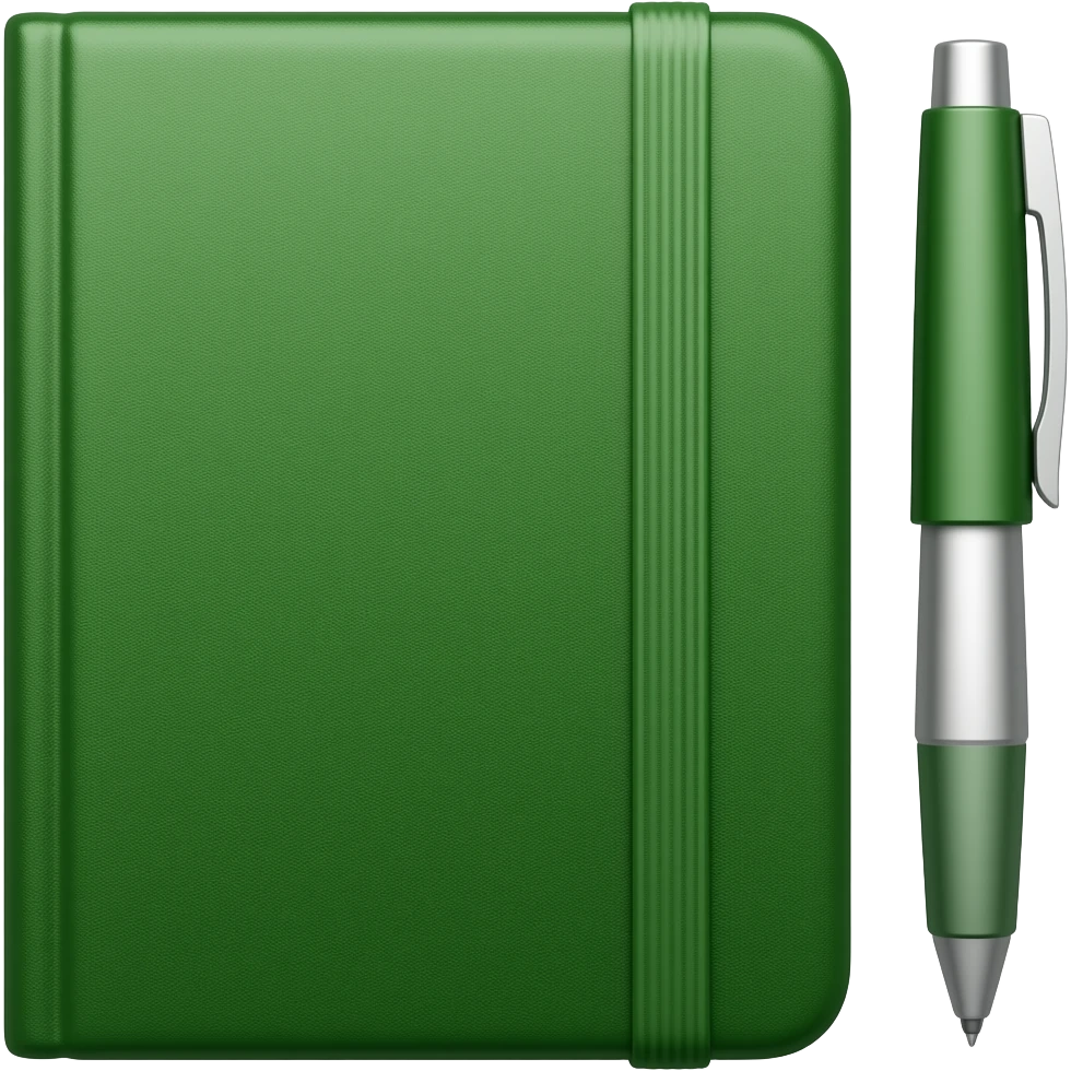 closed green notebook and pen  We are looking from the front emoji