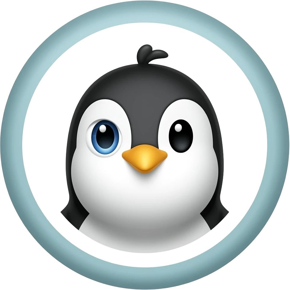 Make a penguin emoji , minimalistic, one eye is loading, like a loading circle around the eye,neutral expression emoji