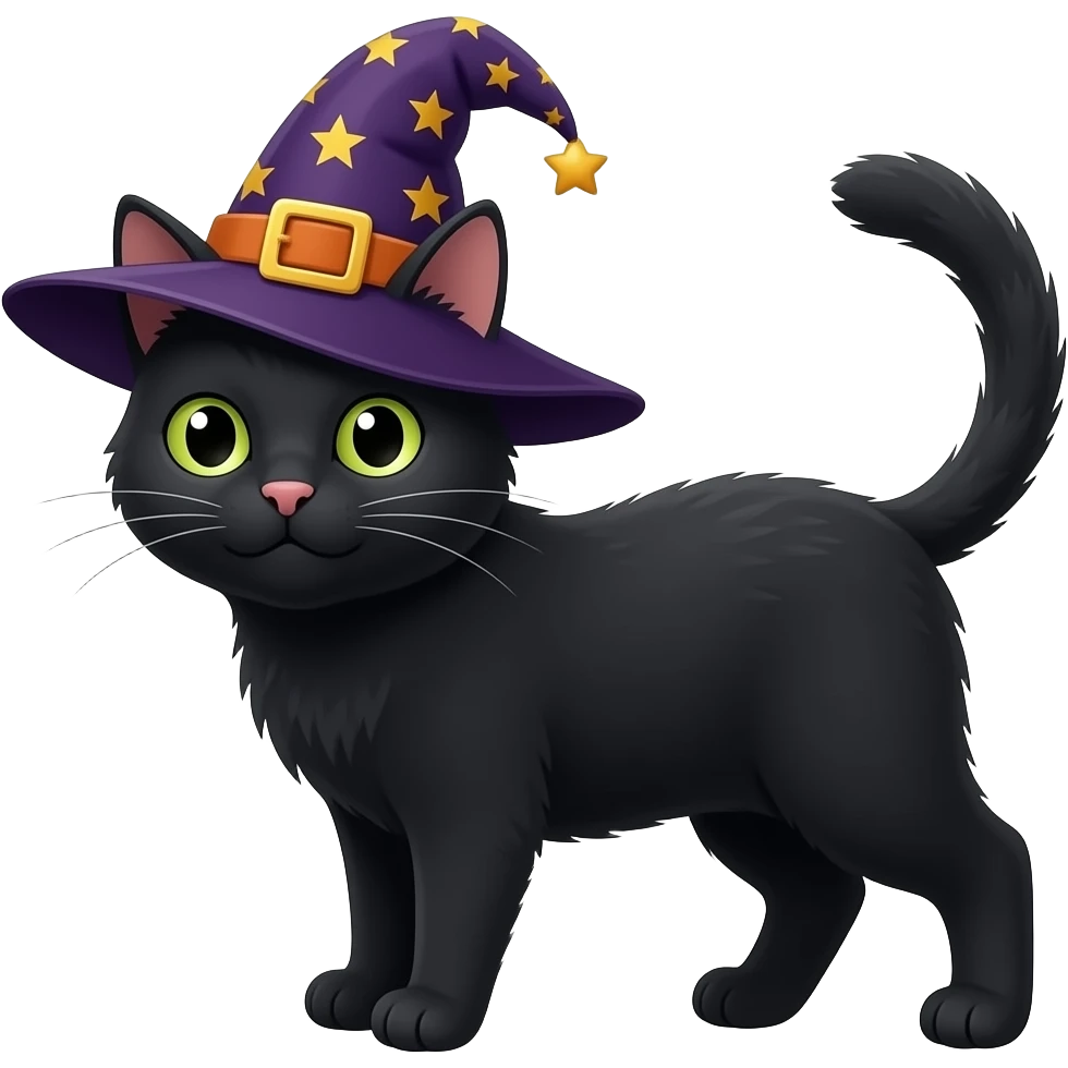black cat with a witch hat on emoji